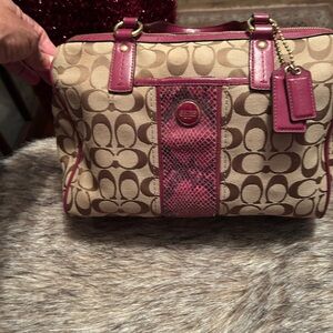 Coach Brown and Pink Signature Satchel